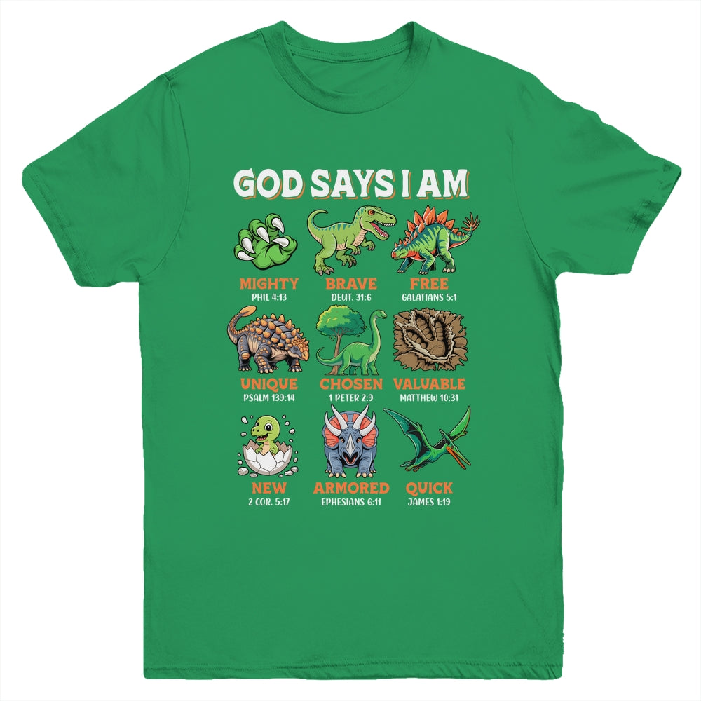 God Says I Am Bible Verses Dinosaurs For Christian Boys Youth Shirt | teecentury