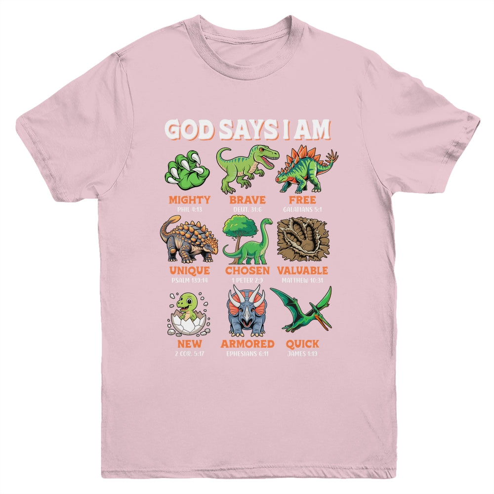 God Says I Am Bible Verses Dinosaurs For Christian Boys Youth Shirt | teecentury