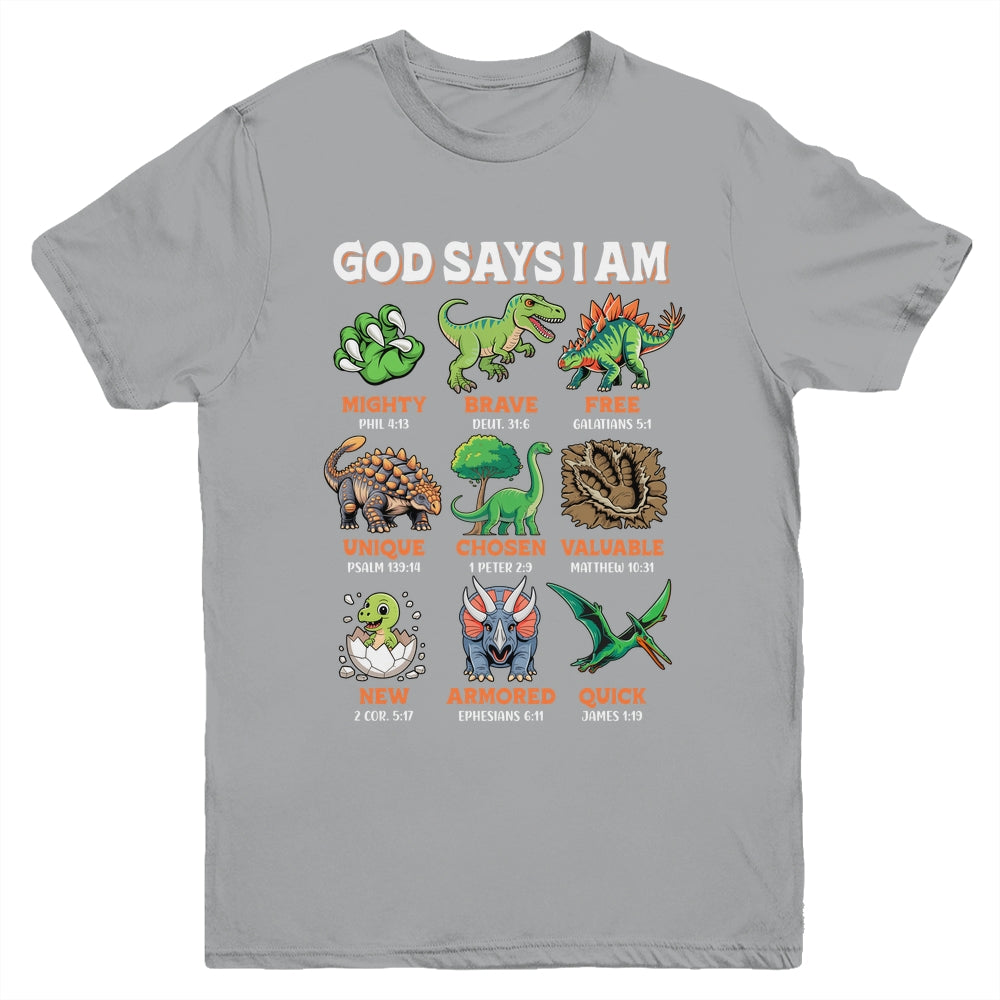 God Says I Am Bible Verses Dinosaurs For Christian Boys Youth Shirt | teecentury