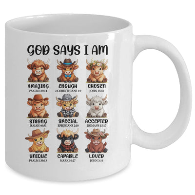 God Says I Am Highland Cow Christian Religious Scottish Cow Mug | teecentury