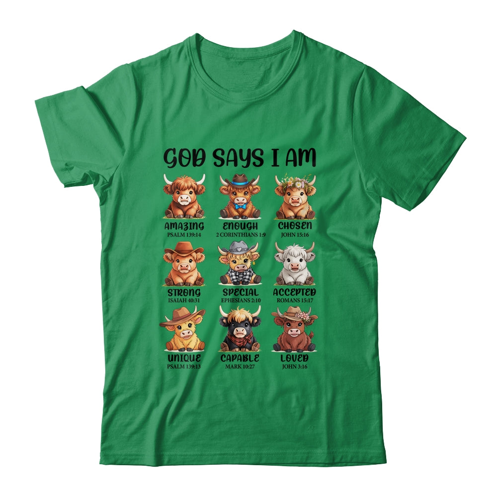 God Says I Am Highland Cow Christian Religious Scottish Cow Shirt & Hoodie | teecentury