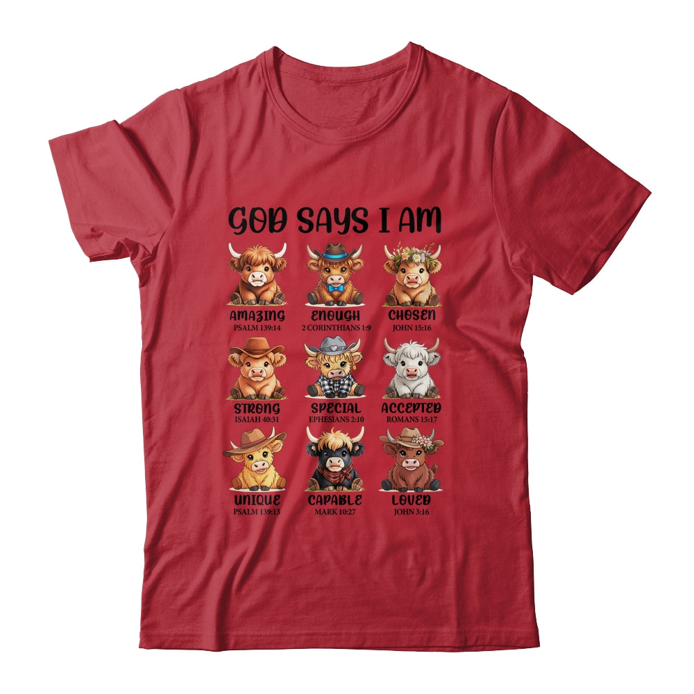 God Says I Am Highland Cow Christian Religious Scottish Cow Shirt & Hoodie | teecentury