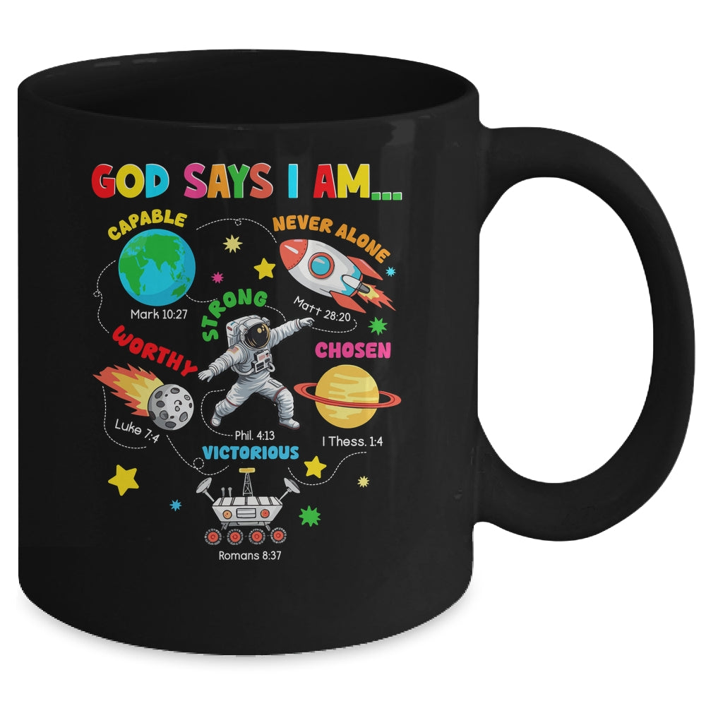 God Says I Am Outer Space Astronaut Bible Christian Boys Kid Mug | teecentury