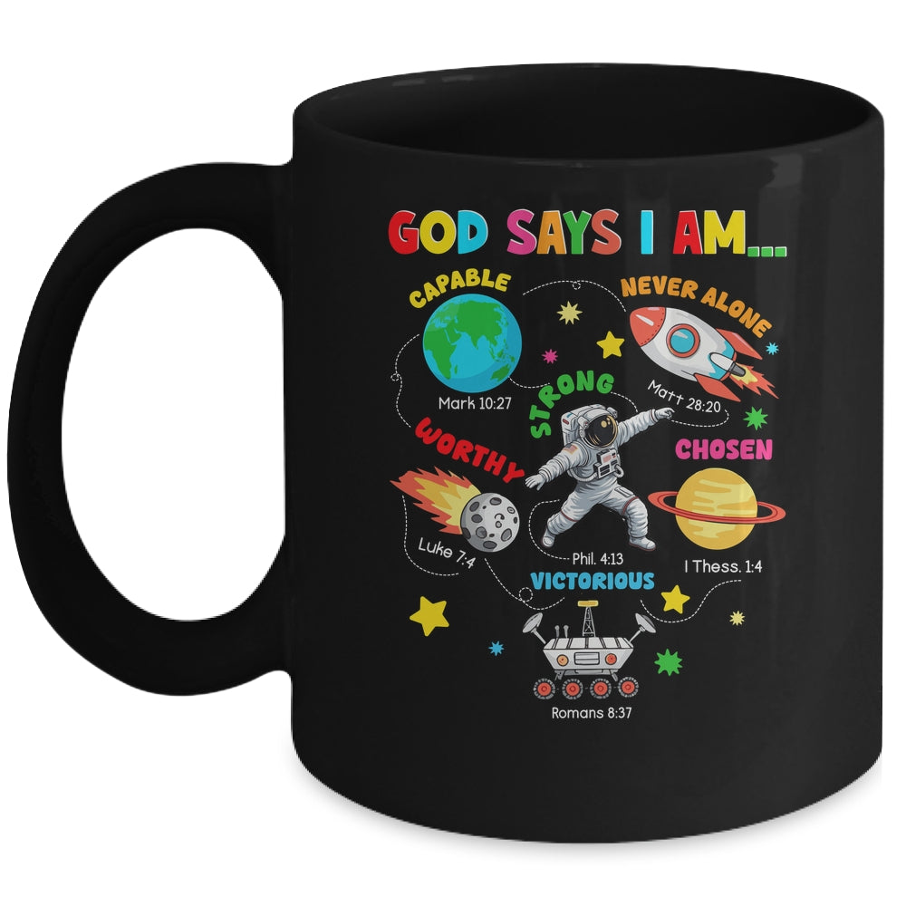 God Says I Am Outer Space Astronaut Bible Christian Boys Kid Mug | teecentury