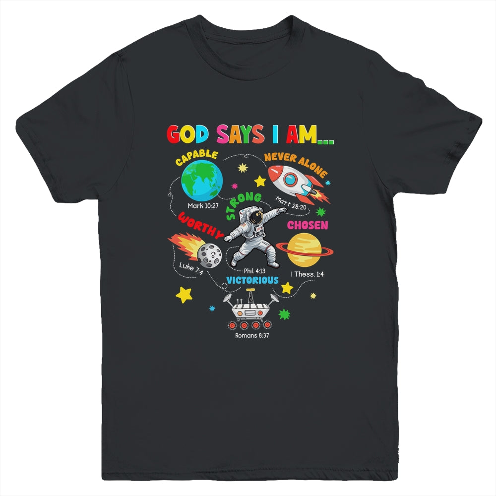God Says I Am Outer Space Astronaut Bible Christian Boys Kid Youth Shirt | teecentury