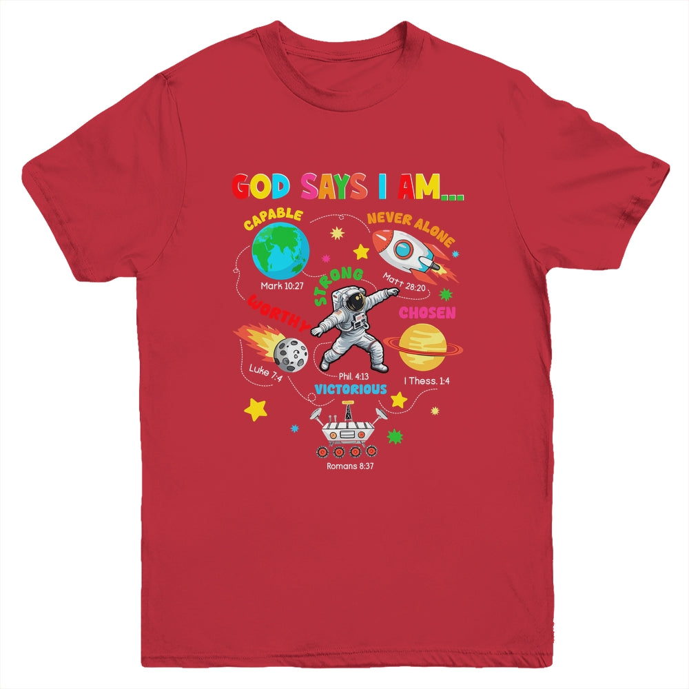 God Says I Am Outer Space Astronaut Bible Christian Boys Kid Youth Shirt | teecentury