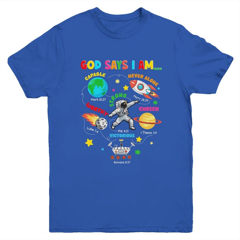 God Says I Am Outer Space Astronaut Bible Christian Boys Kid Youth Shirt | teecentury