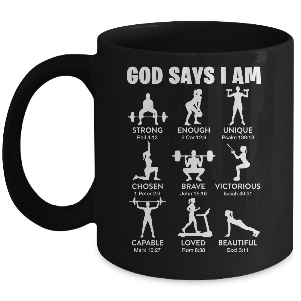 God Says I Am Weightlifting Christian Workout Gym Women Mug | teecentury