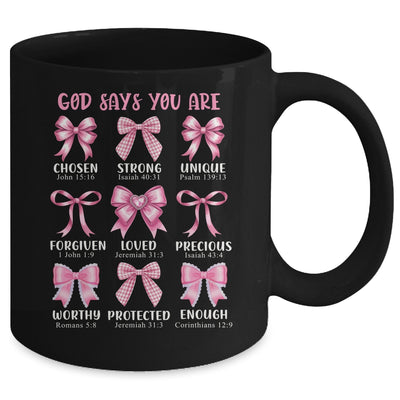 God Says You Are Coquette Pink Bow Christian Bible Verses Mug | teecentury