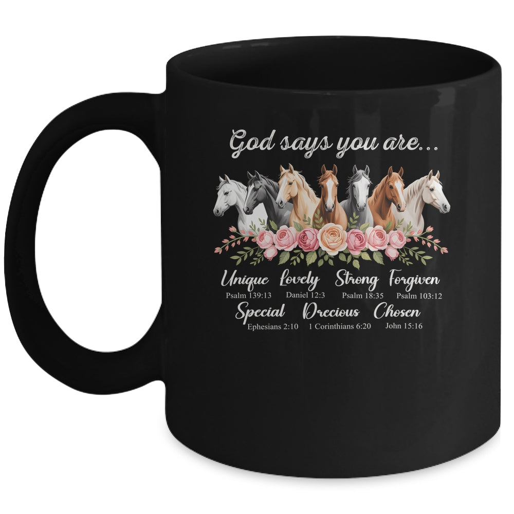 God Says You Are Religious Inspirational Horse Lover Black Mug | teecentury