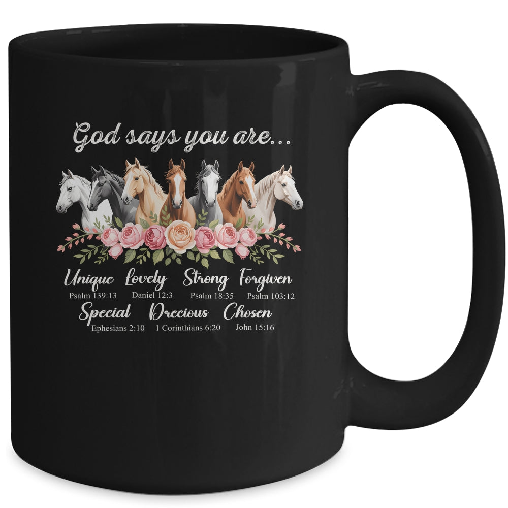 God Says You Are Religious Inspirational Horse Lover Black Mug | teecentury