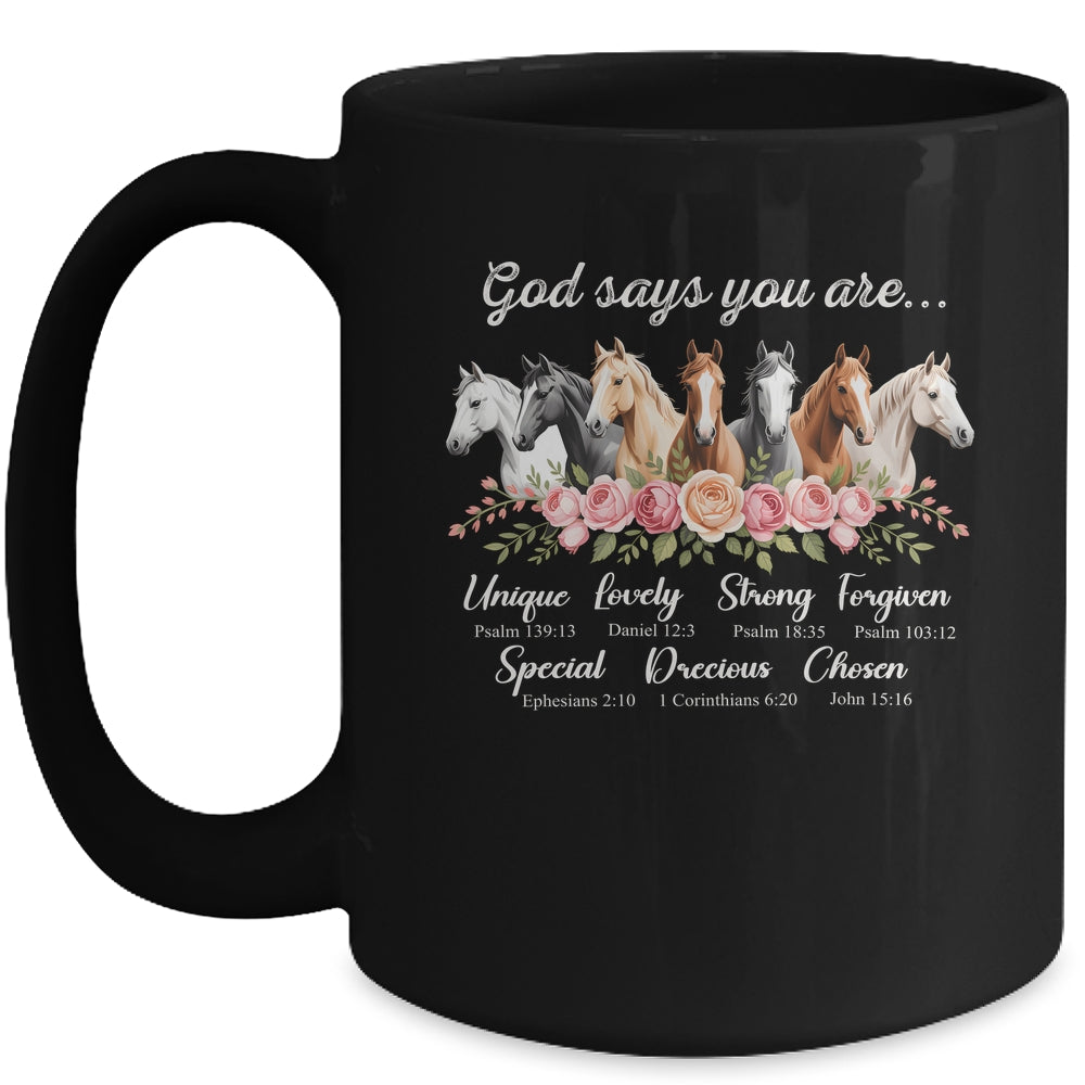 God Says You Are Religious Inspirational Horse Lover Black Mug | teecentury