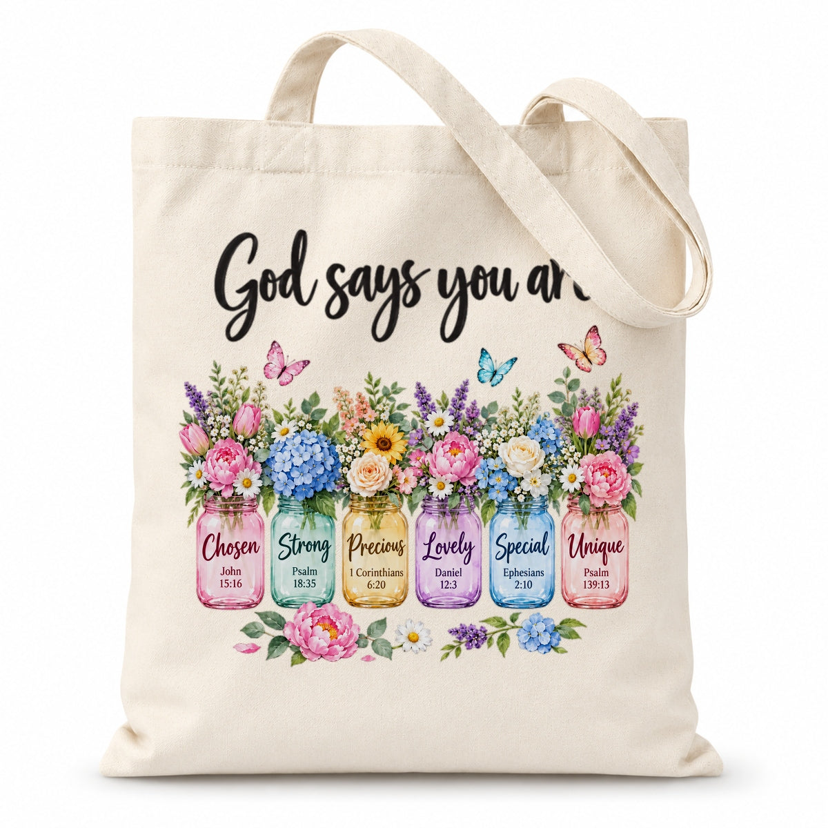 God Says You Are Unique Special Chosen Bible Verse Christian Canvas Tote Bag Floral Faith Gift For Women Church Friends Religious Library Book Shoulder Bag For Friends | teecentury