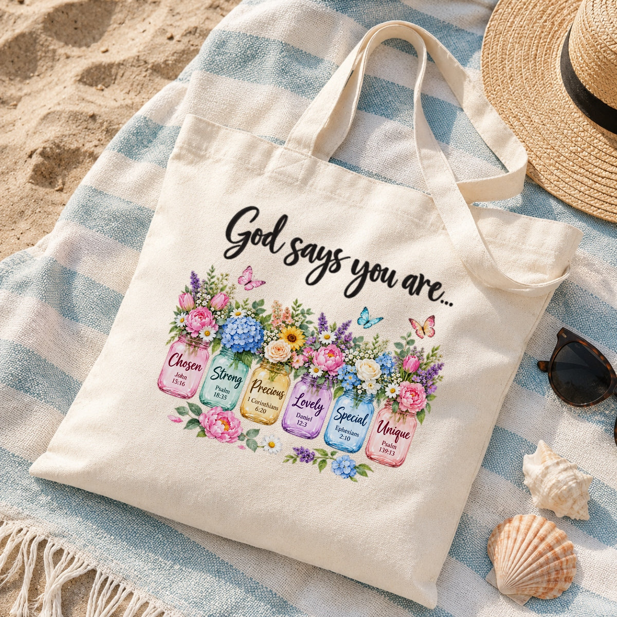 God Says You Are Unique Special Chosen Bible Verse Christian Canvas Tote Bag Floral Faith Gift For Women Church Friends Religious Library Book Shoulder Bag For Friends | teecentury