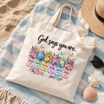 God Says You Are Unique Special Chosen Bible Verse Christian Canvas Tote Bag Floral Faith Gift For Women Church Friends Religious Library Book Shoulder Bag For Friends | teecentury