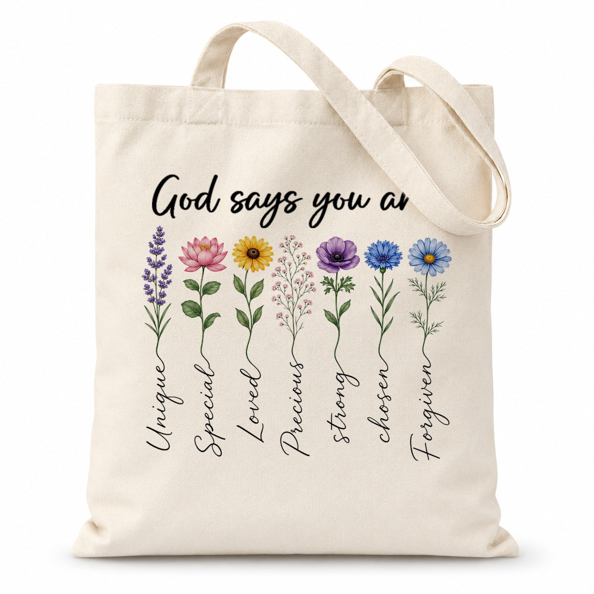 God Says You Are Unique Special Lovely Precious Strong Book Tote Bag Floral Christian Faith Inspirational Gift For Women Bible Verse Religious Canvas Tote Bag | teecentury