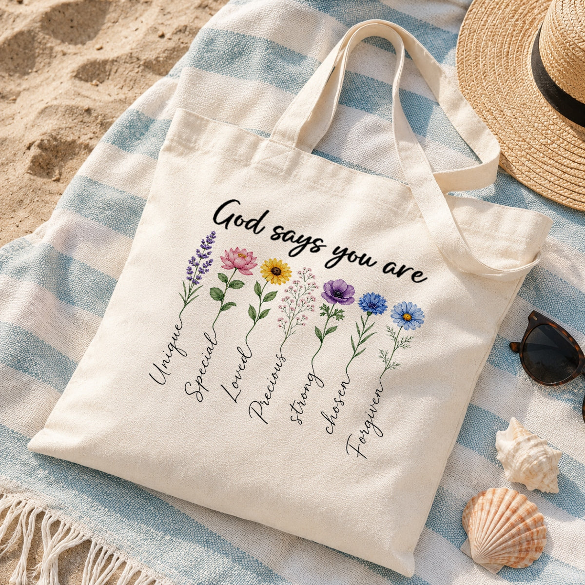 God Says You Are Unique Special Lovely Precious Strong Book Tote Bag Floral Christian Faith Inspirational Gift For Women Bible Verse Religious Canvas Tote Bag | teecentury