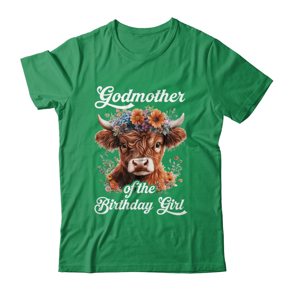 Godmother Of The Birthday Girl Highland Cow Farm Family Shirt & Hoodie | teecentury