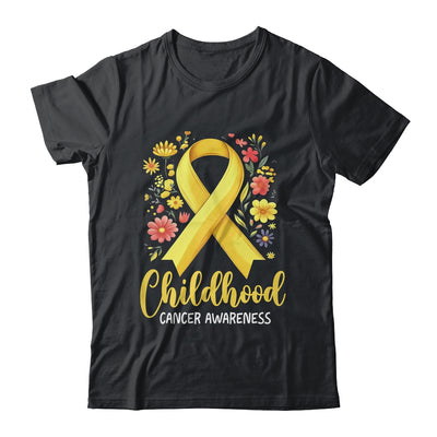 Gold Ribbon Childhood Cancer Awareness Girls Kids Women Floral Shirt & Hoodie | teecentury