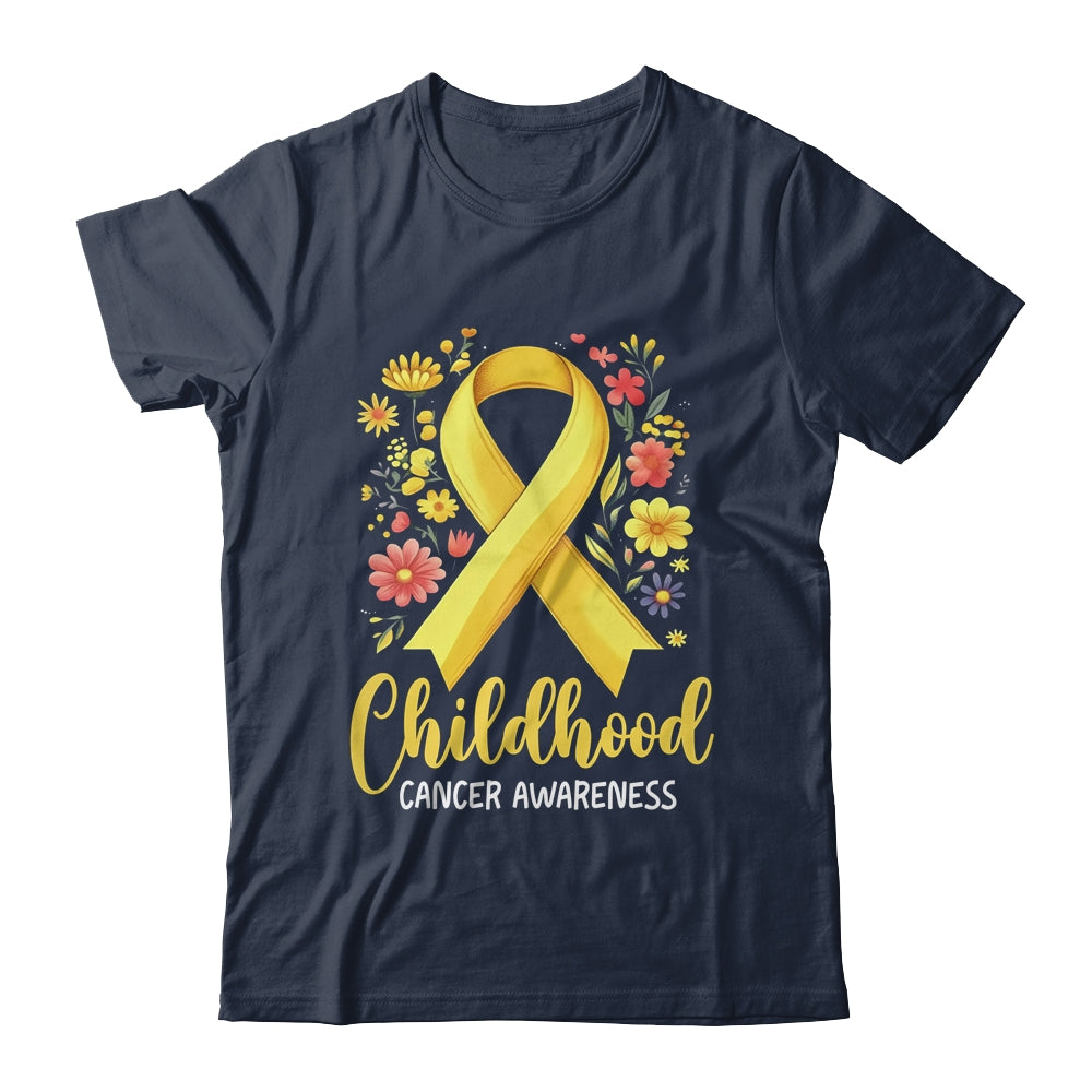 Gold Ribbon Childhood Cancer Awareness Girls Kids Women Floral Shirt & Hoodie | teecentury