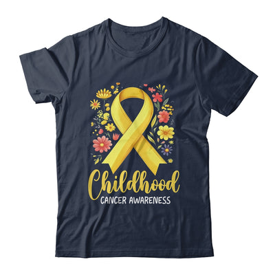 Gold Ribbon Childhood Cancer Awareness Girls Kids Women Floral Shirt & Hoodie | teecentury