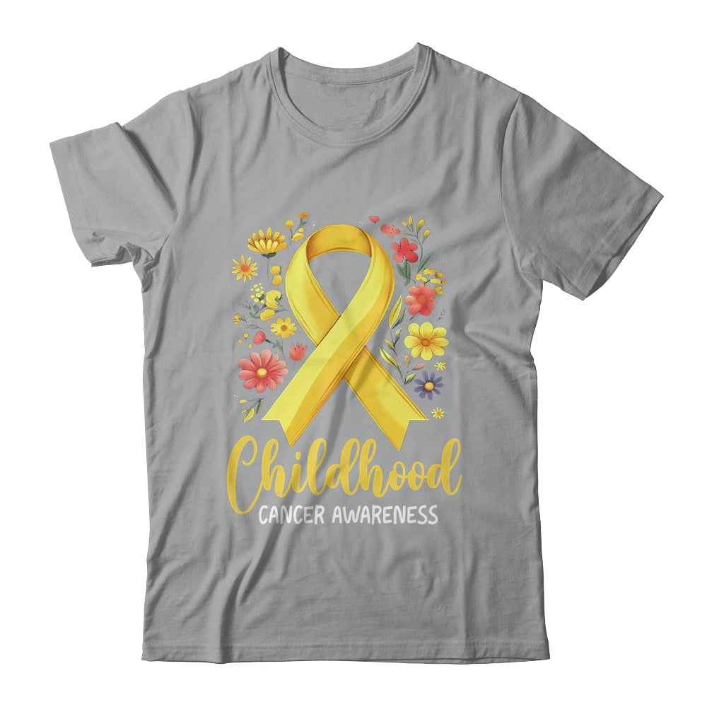 Gold Ribbon Childhood Cancer Awareness Girls Kids Women Floral Shirt & Hoodie | teecentury