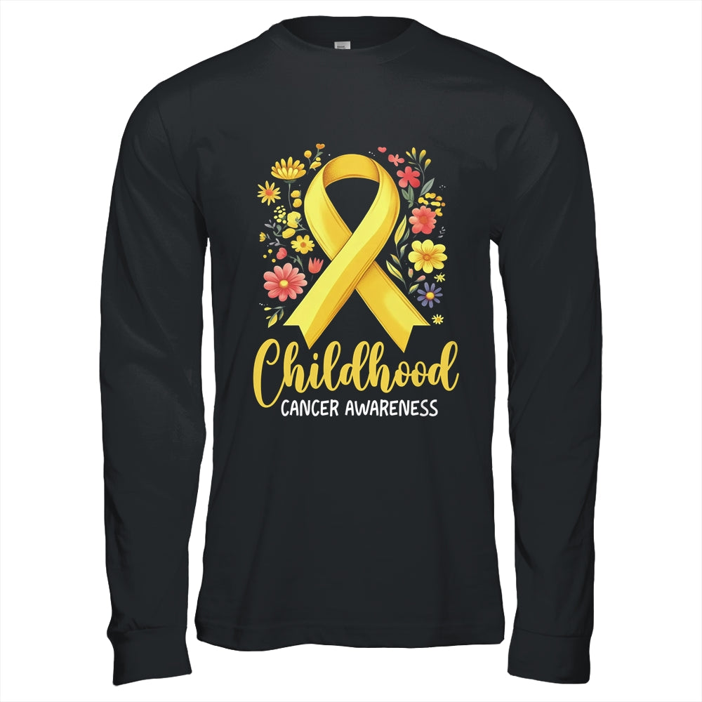 Gold Ribbon Childhood Cancer Awareness Girls Kids Women Floral Shirt & Hoodie | teecentury