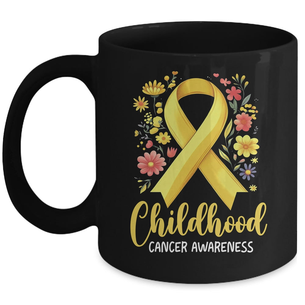 Gold Ribbon Childhood Cancer Awareness Girls Kids Women Floral Mug | teecentury
