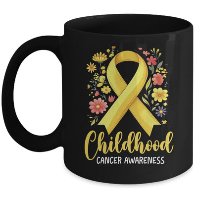 Gold Ribbon Childhood Cancer Awareness Girls Kids Women Floral Mug | teecentury
