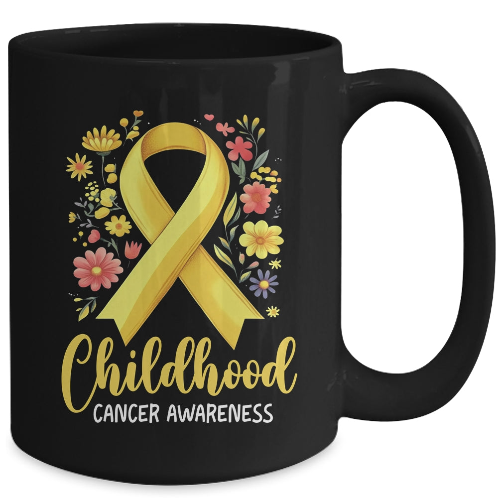 Gold Ribbon Childhood Cancer Awareness Girls Kids Women Floral Mug | teecentury