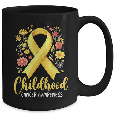Gold Ribbon Childhood Cancer Awareness Girls Kids Women Floral Mug | teecentury