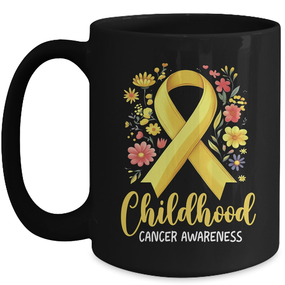 Gold Ribbon Childhood Cancer Awareness Girls Kids Women Floral Mug | teecentury