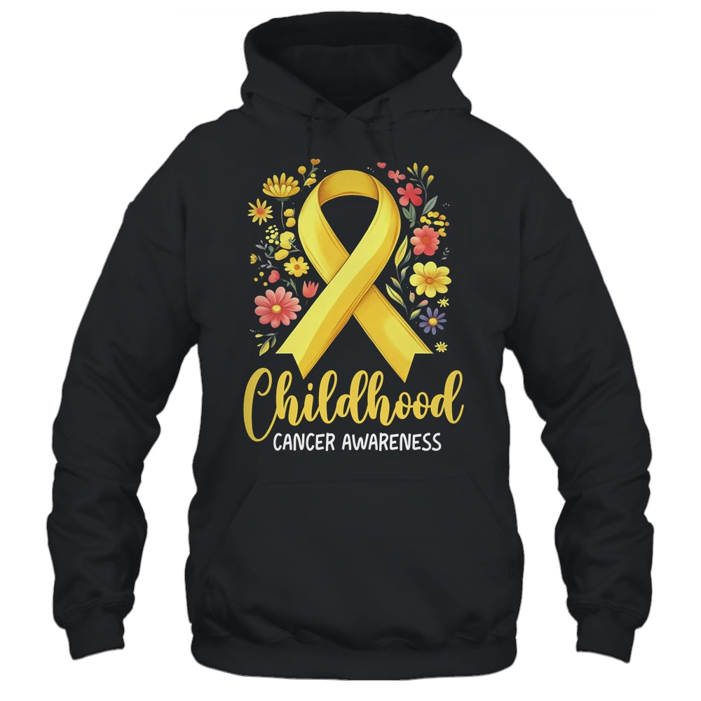 Gold Ribbon Childhood Cancer Awareness Girls Kids Women Floral Shirt & Hoodie | teecentury