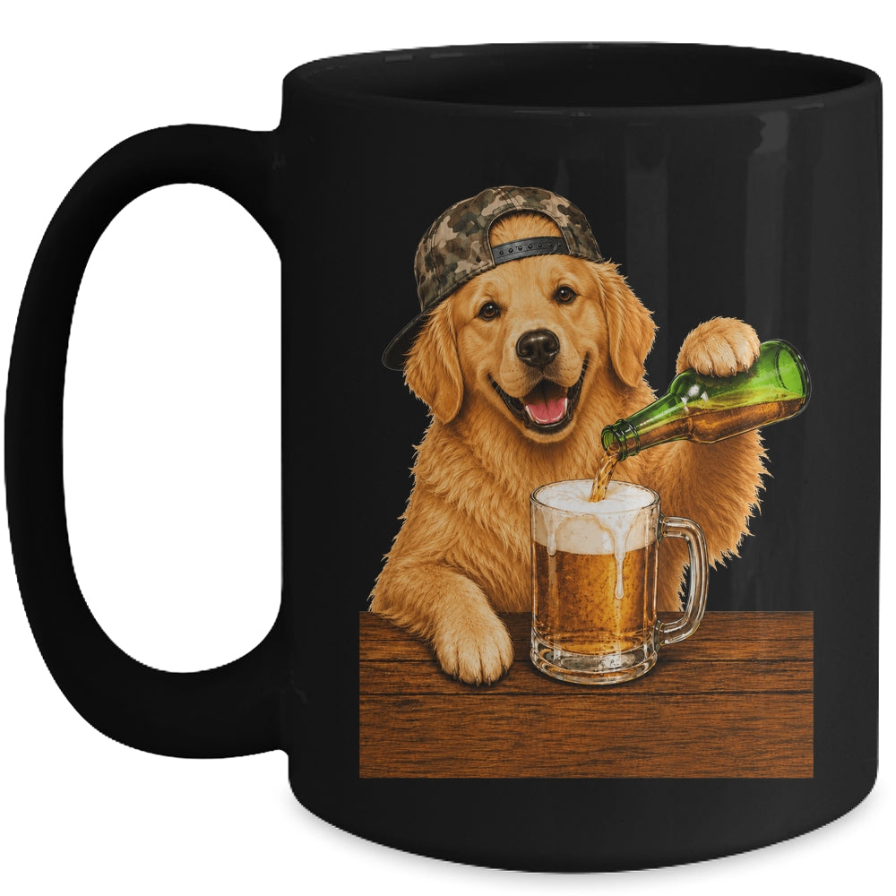 Golden Retriever Drinking Beer Funny Dog Meme Fathers Day Mug | teecentury