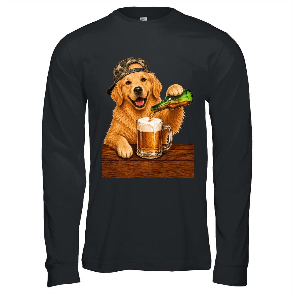 Golden Retriever Drinking Beer Funny Dog Meme Fathers Day Shirt & Hoodie | teecentury