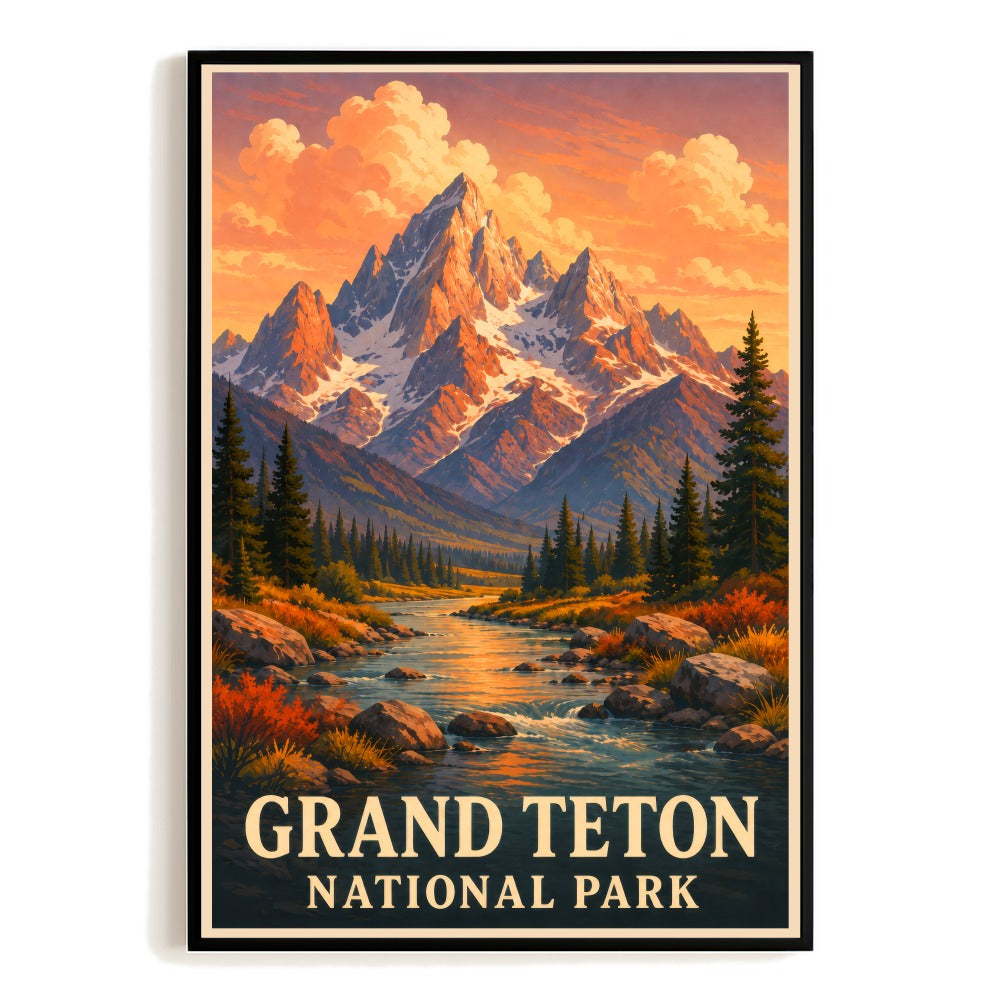 Grand Teton National Park Gift Travel Poster Vintage Wyoming Mountain Hiking Landscape Wall Art Decor For Home Living Room Office Bedroom Kitchen Souvenir Unframed | teecentury