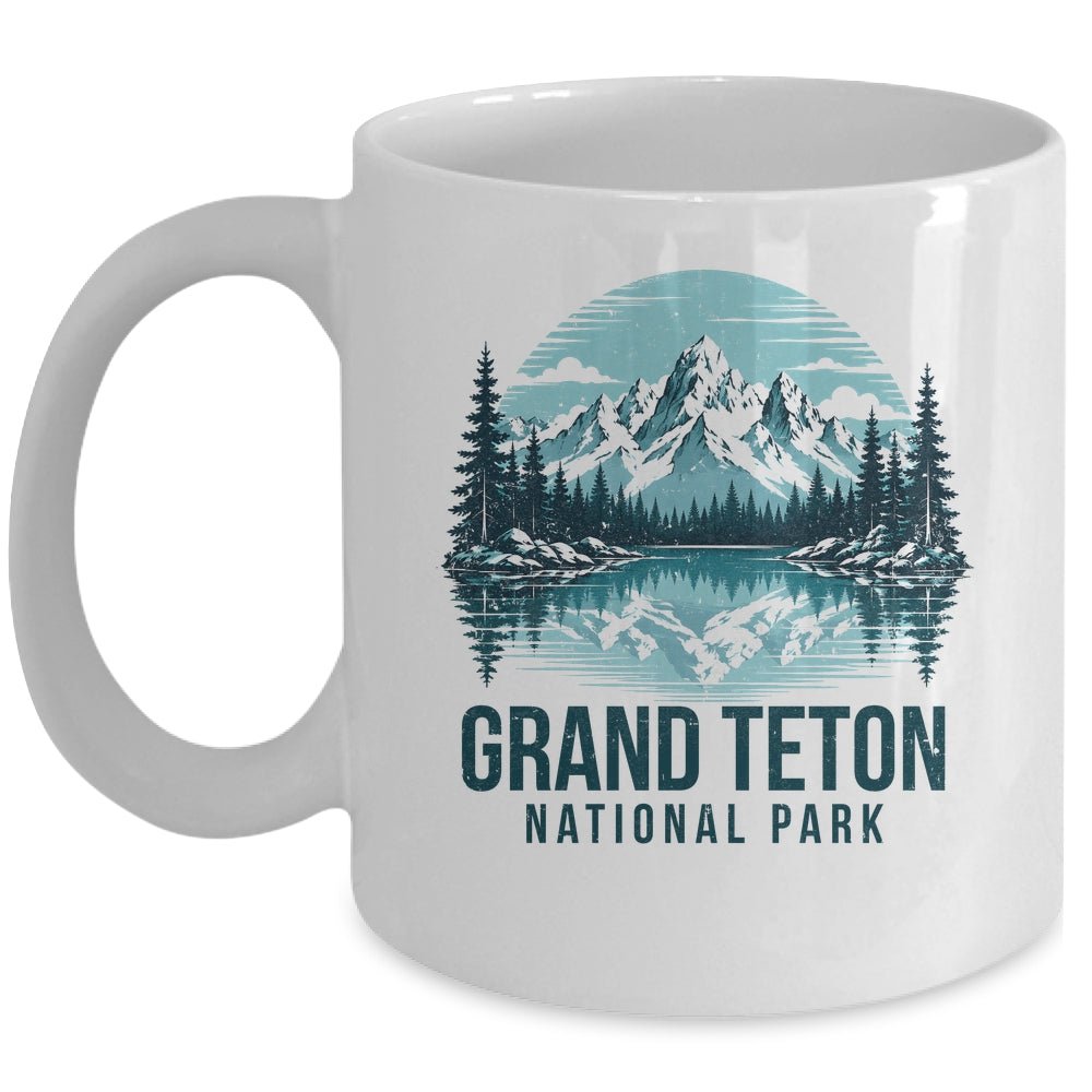 Grand Teton National Park Retro Mountain Lake Outdoor Hiking Mug | teecentury