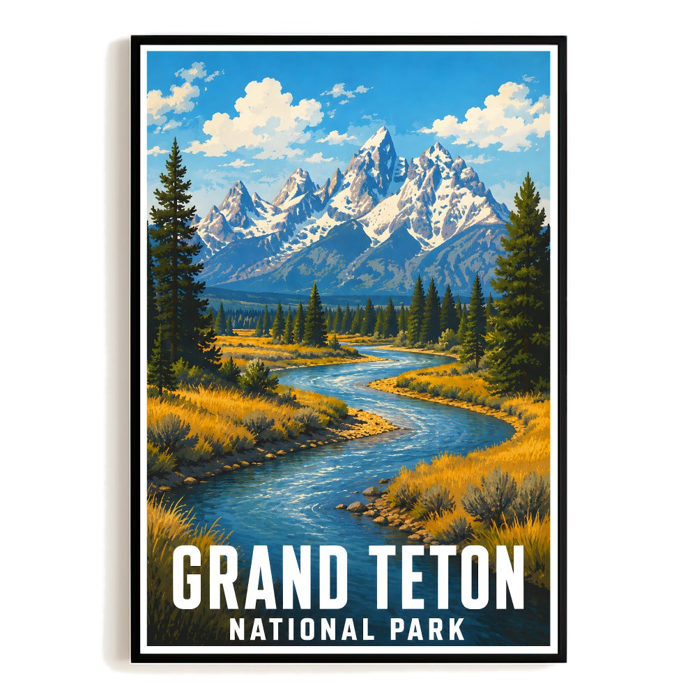 Grand Teton National Park Travel Poster Wyoming Mountain Landscape Wall Art Nature Print Vintage Style Painting For Home Living Room Office Bedroom Decor Unframed | teecentury