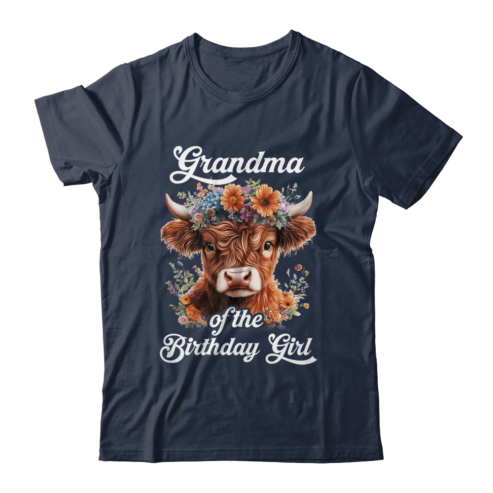 Grandma Of The Birthday Girl Highland Cow Farm Family Shirt & Hoodie | teecentury