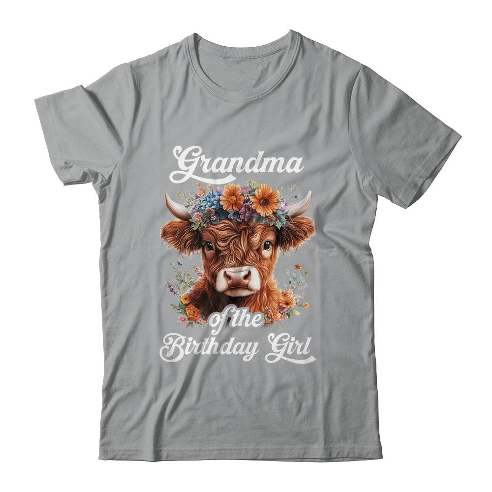 Grandma Of The Birthday Girl Highland Cow Farm Family Shirt & Hoodie | teecentury