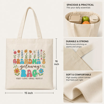 Grandma's Getaway Bag Floral Tote Bag Aesthetic Canvas Tote For Grandma Mom Women Reusable Grocery Shopping Beach Travel Everyday Use Gift For Grandmother Birthday Shirt & Hoodie | teecentury