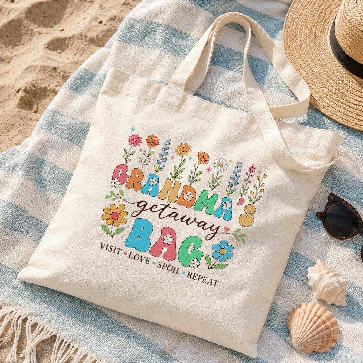 Grandma's Getaway Bag Floral Tote Bag Aesthetic Canvas Tote For Grandma Mom Women Reusable Grocery Shopping Beach Travel Everyday Use Gift For Grandmother Birthday Shirt & Hoodie | teecentury