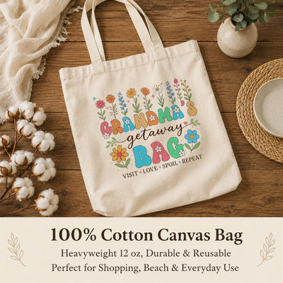 Grandma's Getaway Bag Floral Tote Bag Aesthetic Canvas Tote For Grandma Mom Women Reusable Grocery Shopping Beach Travel Everyday Use Gift For Grandmother Birthday Shirt & Hoodie | teecentury