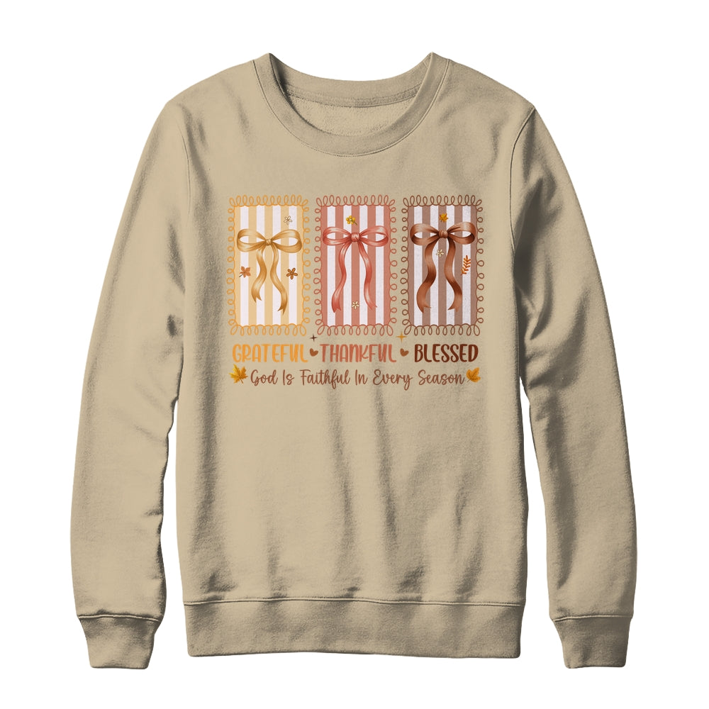 Grateful Thankful Blessed Coquette Fall Season Christian Shirt & Sweatshirt | teecentury