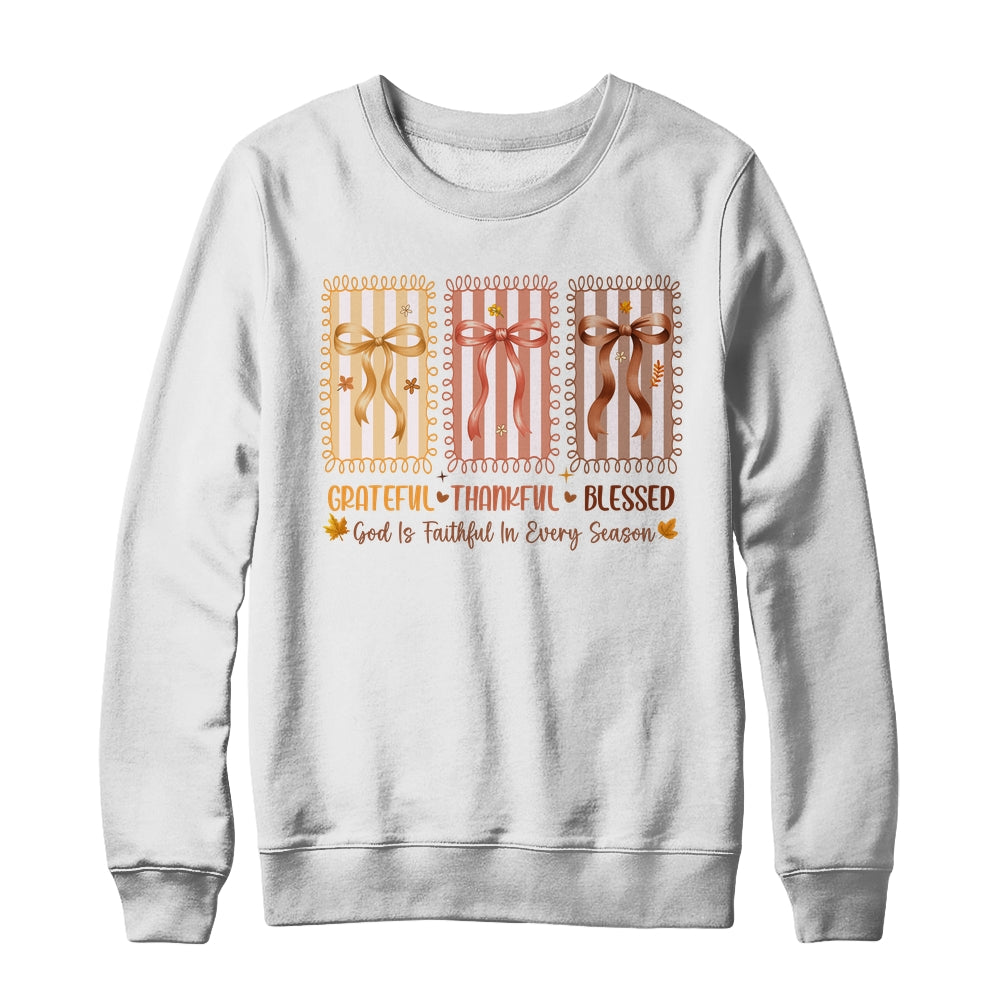 Grateful Thankful Blessed Coquette Fall Season Christian Shirt & Sweatshirt | teecentury