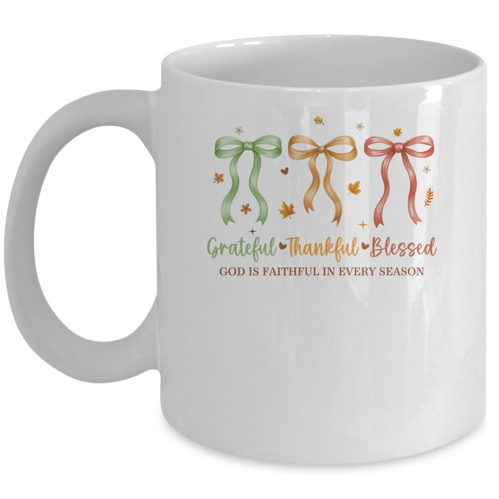 Grateful Thankful Blessed Coquette Fall Season Faith Autumn Mug | teecentury
