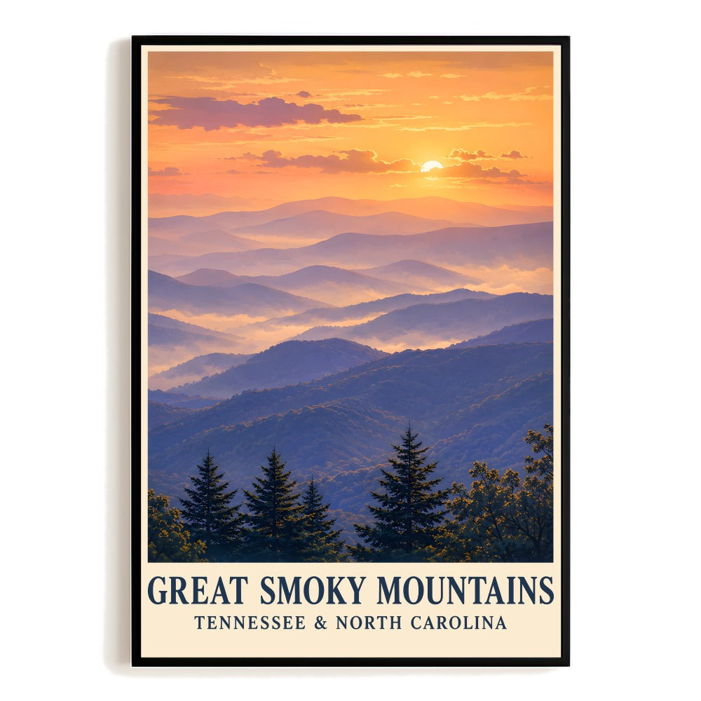 Great Smoky Mountains Travel Poster Tennessee North Carolina Vintage Landscape Print Wall Art Decor For Nature Lovers Home Living Room Office Bedroom Souvenir Unframed | teecentury