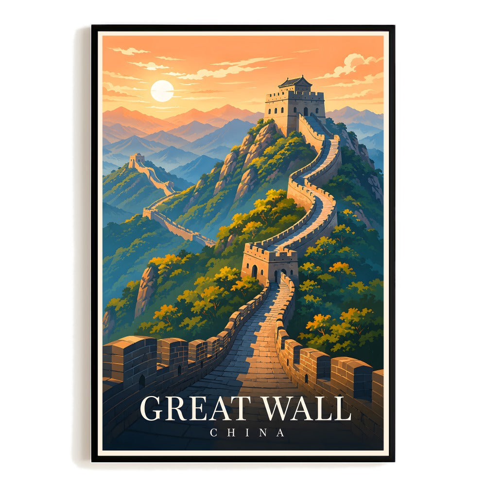 Great Wall China Vintage Travel Poster Mountain Scenery Wall Art Decor Landscape Print Painting Picture For Family Home Living Room Office Bedroom Souvenir Unframed | teecentury
