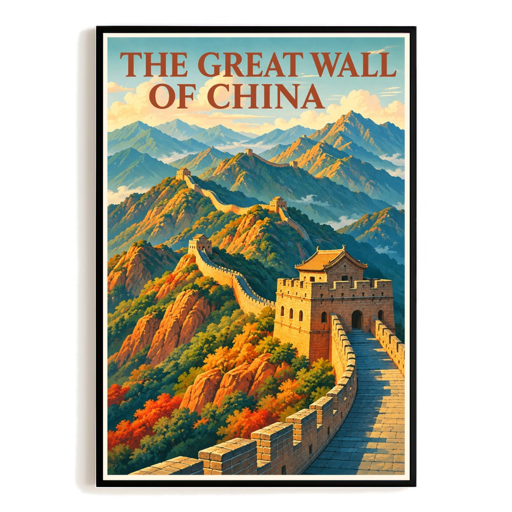 Great Wall Of China Beijing Travel Poster Vintage Asian Landmark Wall Art Print Historic Mountain Architecture Decor For Home Living Room Bedroom Souvenir Gift Unframed | teecentury
