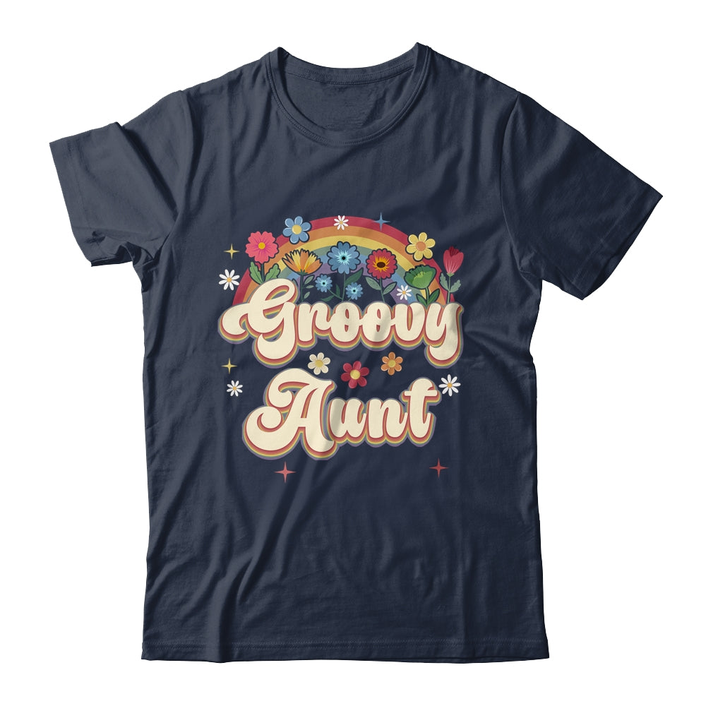 Groovy Aunt Retro Hippie Peace Sign Floral Mothers Day Shirt & Tank Top | teecentury